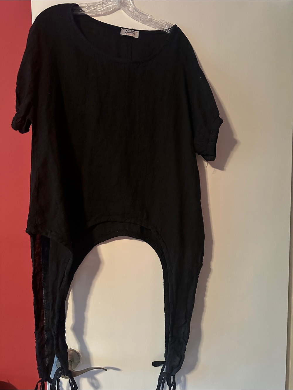 Black Lightweight Short Sleeve Tunic Top with Draped Ties - Devitalia